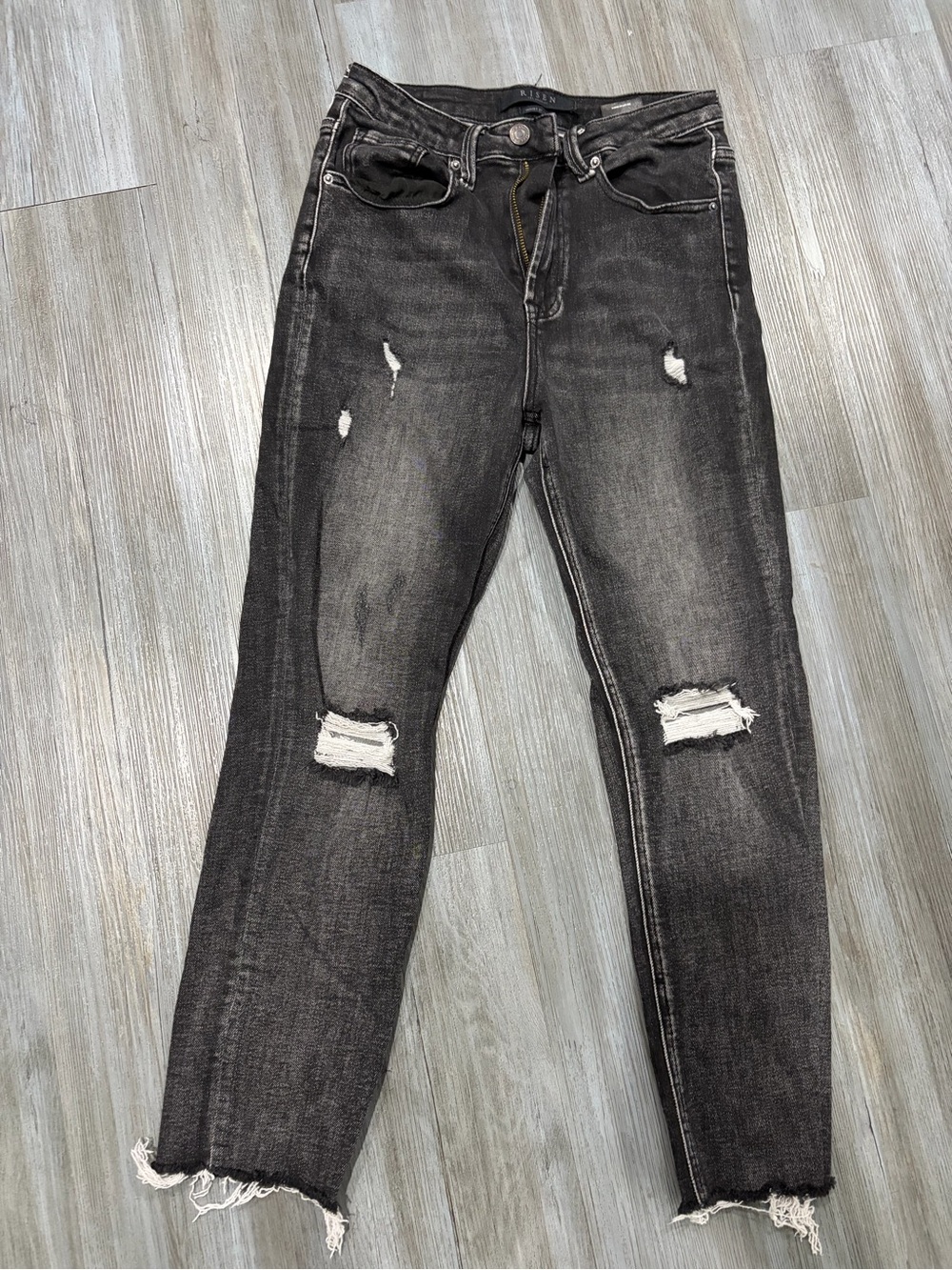 Women's Straight-Leg Distressed Black Jeans